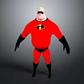 Game And Movie Character Mr Incredible In Red Costume With Black Logo And Gloves