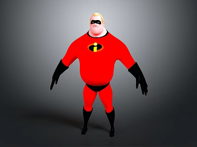 Game And Movie Character Mr Incredible In Red Costume With Black Logo And Gloves 3d model
