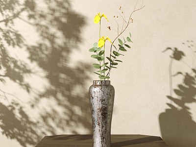 New Chinese-style Flower-arranging Vase Ornaments Japanese-style Flower-arranging Small Original Eucalyptus Flower 3d model