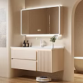Modern Bathroom Vanity Cabinet With Light Beige Design Drawers Mirror And Sink
