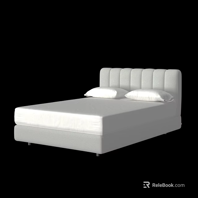 White Double Bed With Modern Tufted Headboard And Two White Pillows 3d model 
