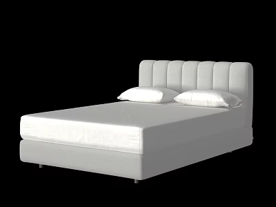 White Double Bed With Modern Tufted Headboard And Two White Pillows 3d model