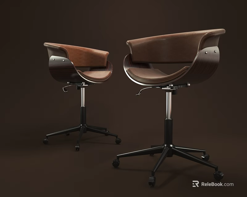Modern Bar Stools With Leather Seats And Metal Swivel Bases And Rolling Wheels 3d model 