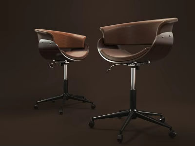 Modern Bar Stools With Leather Seats And Metal Swivel Bases And Rolling Wheels 3d model