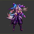 3D Character Model With Long Hair Purple Blue Ornamental Outfit And Decorative Accessories