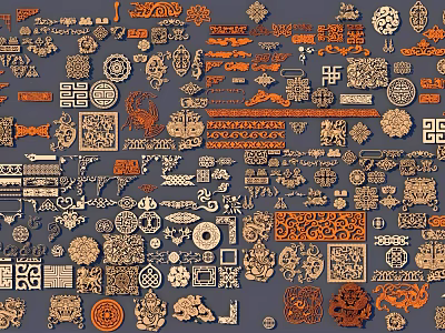 Traditional Chinese Swing Door with Intricate Carved Patterns and Decorative Elements Design 3d model