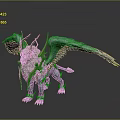 Detailed Fantasy Griffin 3D Model With Spiked Horns Silver Gray Wings And Glowing Blue Eyes
