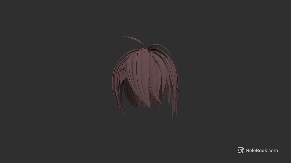 3D Anime Game Character Head Model with Brown Straight Hair and Bangs 3d model 