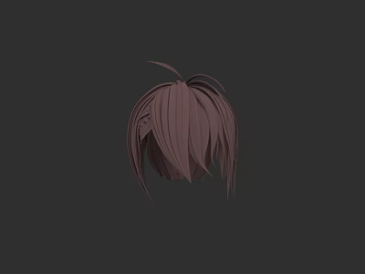 3D Anime Game Character Head Model with Brown Straight Hair and Bangs 3d model