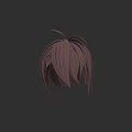 3D Anime Game Character Head Model with Brown Straight Hair and Bangs