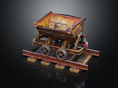 Rusty Vintage Mine Cart Model Displayed on Weathered Rail Tracks 3d model