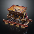 Rusty Vintage Mine Cart Model Displayed on Weathered Rail Tracks