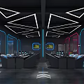 Modern Internet Cafe Interior With Blue Lighting Comfortable Seats And Computers 3d model