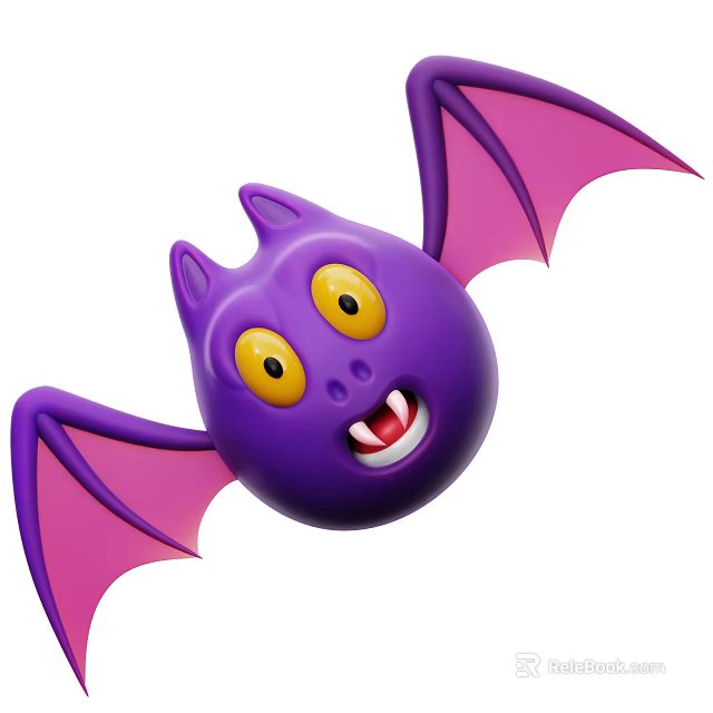 Cute Purple Cartoon Bat With Pink Wings As Flying Animal 3d model 