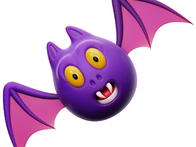 Cute Purple Cartoon Bat With Pink Wings As Flying Animal 3d model