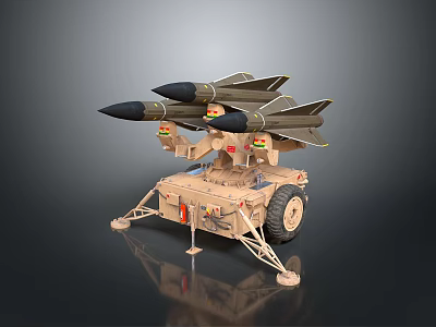 Military Weapon Launcher With Multiple Missiles On Mobile Wheel Base Structure 3d model