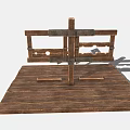 Medieval Wooden Structure With Cross Frame Platform And Metal Fittings