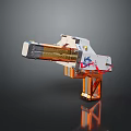 Futuristic Gun with White Orange Blue Red Accents Modern 3D Rendered Design And Transparent Barrel