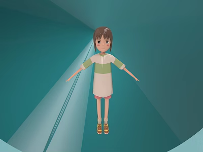 3D Game Movie Character Girl With Green White Striped Top Pink Skirt Brown Short Hair 3d model