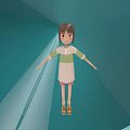 3D Game Movie Character Girl With Green White Striped Top Pink Skirt Brown Short Hair