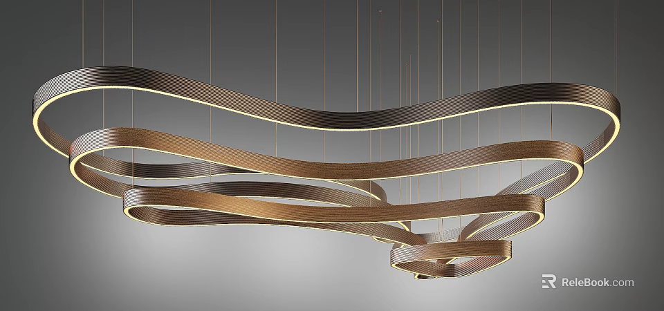Elegant Modern Chandelier Featuring Multiple Wavy Curved Metal Strips Hanging Design 3d model 