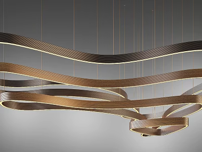 Elegant Modern Chandelier Featuring Multiple Wavy Curved Metal Strips Hanging Design 3d model