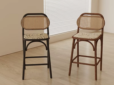 Modern Rattan Bar Stools With Black And Brown Frames In Bright Room 3d model