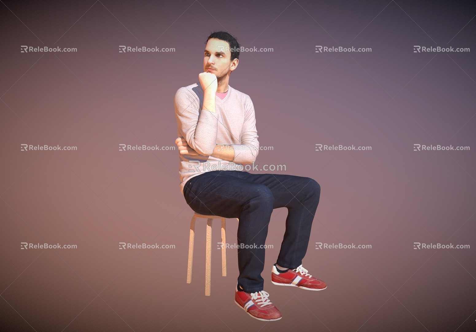 Sitting Men Meditation Boys Thinking 3d model