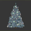 Blue Christmas Tree Decorated With Floral Ornaments And Pearl Beads