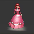 Red Haired Game Movie Character in Pink Dress with White Collar Bows on Gray Platform