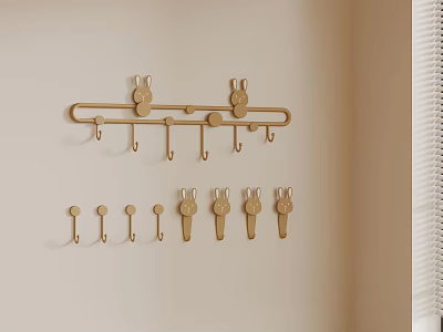 Wooden Rabbit Shaped Wall Hooks For Hanging Items In Home Decor 3d model