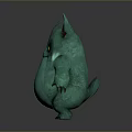 Green Reptile Character With Yellow Eyes Red Ears And Fluffy Body On Gray Background
