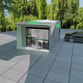 Solar Powered EV Charging Station With Green Trees And Parking Area