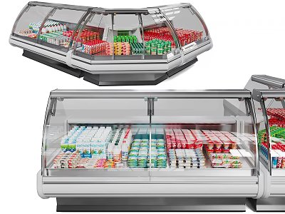 Commercial Refrigerated Display Cases with Glass Doors for Supermarket Beverage and Food Storage 3d model