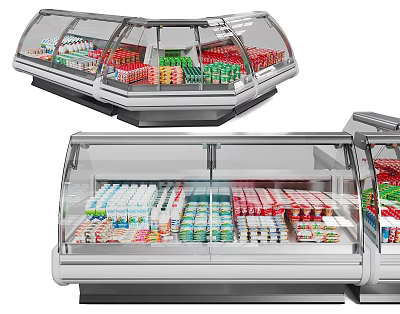 Commercial Refrigerated Display Cases with Glass Doors for Supermarket Beverage and Food Storage 3d model