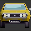 Yellow Cartoon Style Car With Blue Windows And Purple Wheels On Reflective Surface
