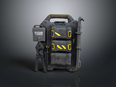 Black And Yellow Tactical Gear Bag With Handle Tripod And Small Case For Daily Use 3d model