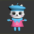 Cute White Cat Game Movie Character With Blue Beret Scarf Pink Coat And Big Eyes