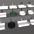 Various Modern Bathroom Sinks Displayed On Shelves With Different Shapes And Colors