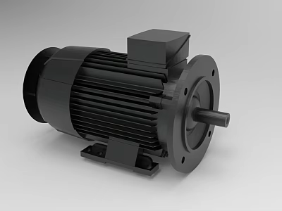 Robust Industrial Electric Motor Featuring Black Housing Cooling Fins Shaft And Stable Base 3d model