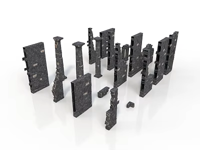 Black Textured Architectural Components Featuring Columns Panels And Decorative Blocks 3d model