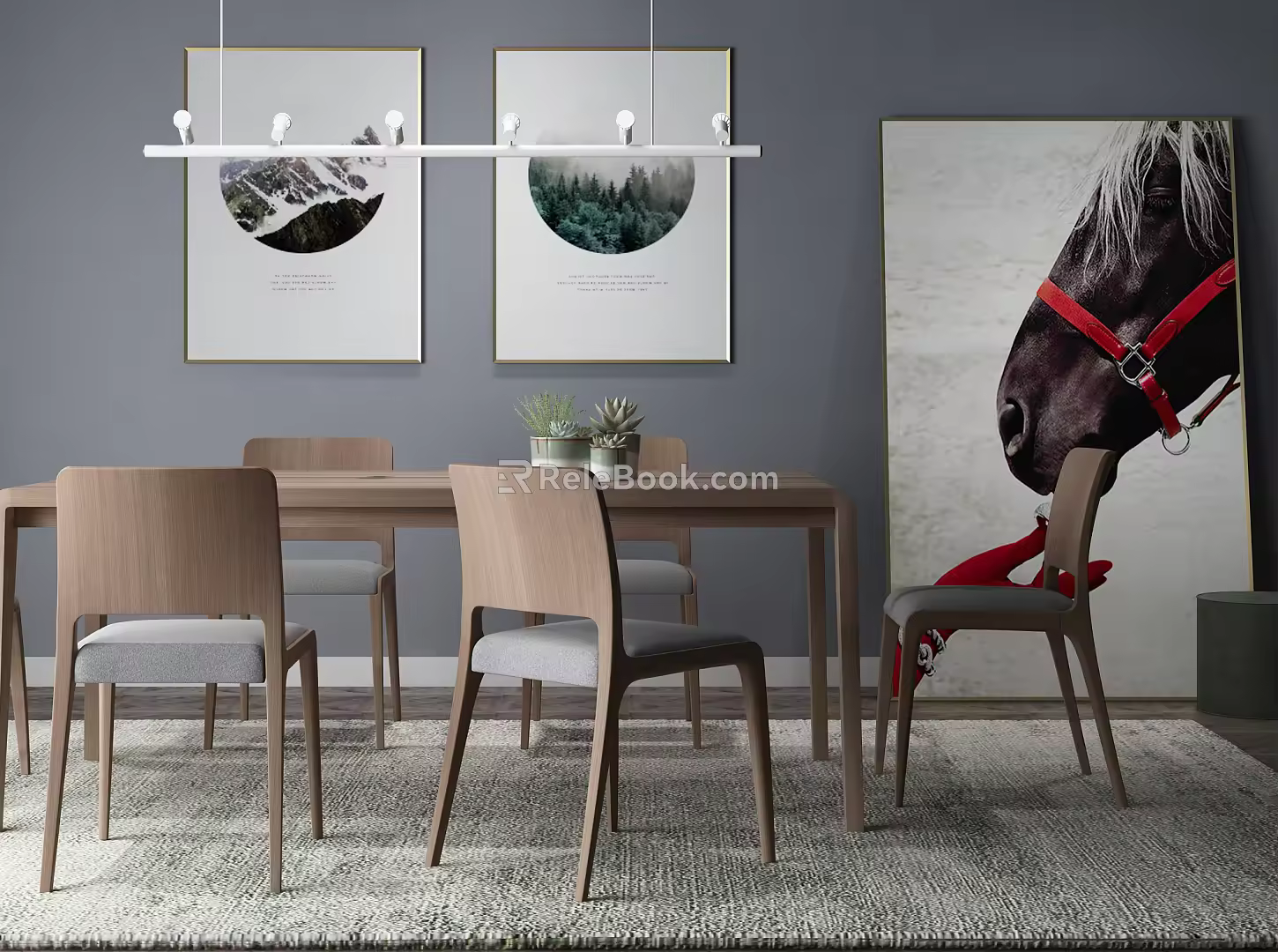 Nordic Dining Table and Chair Combination Simple Table and Chair Combination 3d model