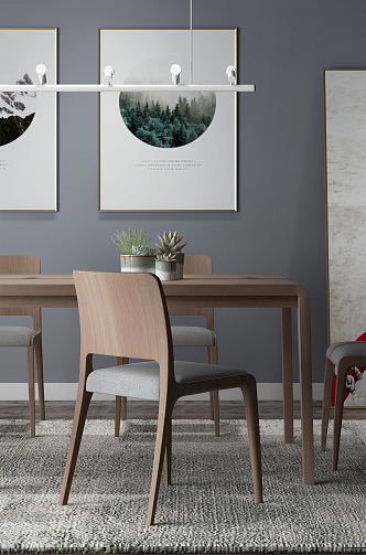 Nordic Dining Table and Chair Combination Simple Table and Chair Combination 3d model