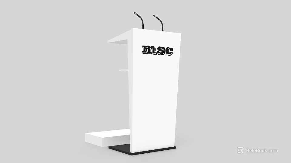 White Podium Featuring MSC Logo and Microphones with Lower Platform 3d model 