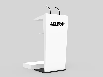 White Podium Featuring MSC Logo and Microphones with Lower Platform 3d model