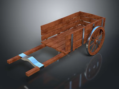 Vintage Wooden Cart Design With Open Bed And Metal Spoked Wheels 3d model
