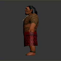 Animated Polynesian Game Movie Character With Traditional Tattoos Red Skirt And Necklace