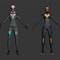 Futuristic Sci-Fi Characters In Tech Suits With Blue And Orange Glowing Details