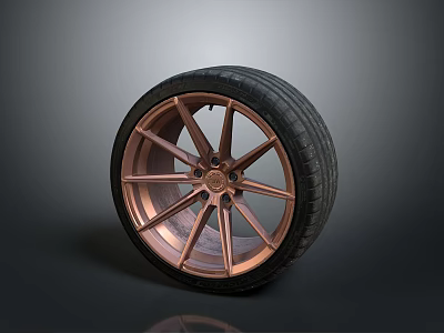 Car Wheel Assembly With Copper Rim And Black Rubber Tire For Automotive Use 3d model