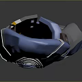 Blue Humanoid Mechanical Character With Circular Components And Orange Accents